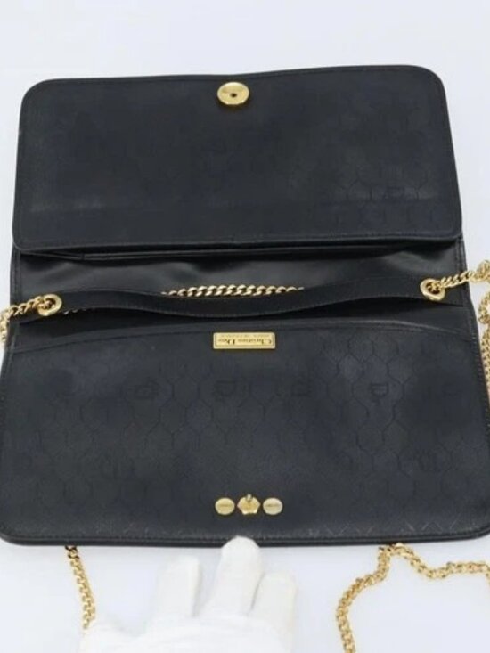 Authentic Christian Dior Black Macrocannage Caviar Leather  Christian Dior Chain Shoulder Bag Leather Black Gold Auth ka3037